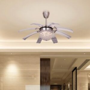 Blowing In The Wind (44″ Span, Chrome Finish Metal Body, Transparent ABS) Crystal Chandelier Ceiling Fan